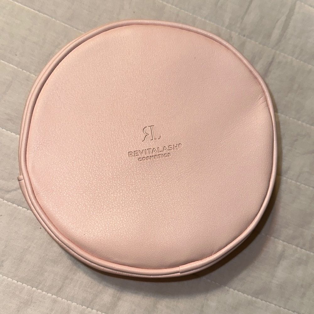 RL Cosmetics Blush Pink Faux Leather Circular Zip Make up Cosmetic Travel Bag